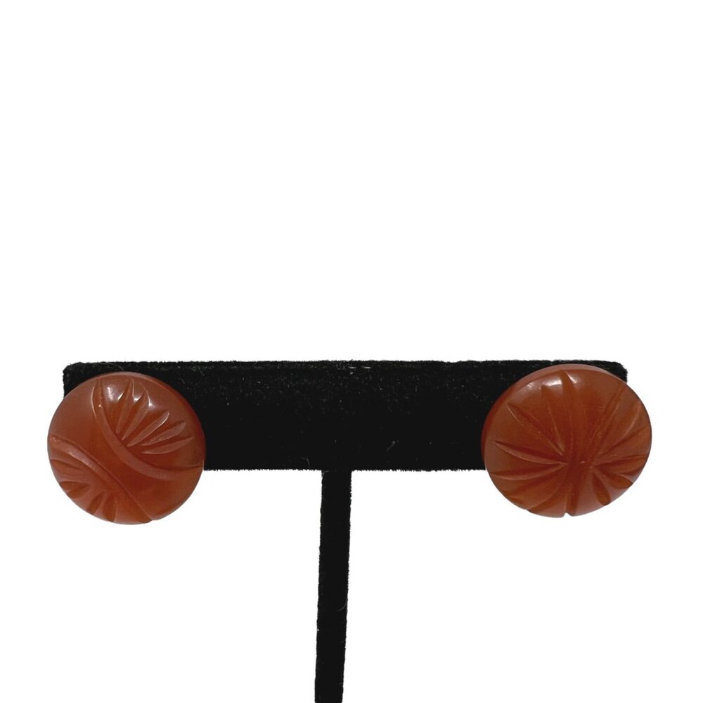 Vintage Earrings Orange Lucite‎ Acrylic Domed Clip On Fashion Costume